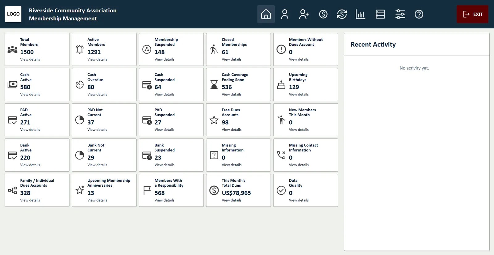 Membership Management dashboard